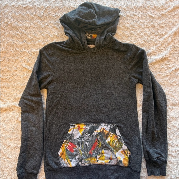 on the byas Other - on the byas Dark Gray Hoodie Cardigan with Floral Pocket